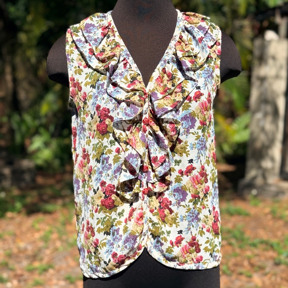 90s Vintage Wrapper Floral Ruffle Blouse Top